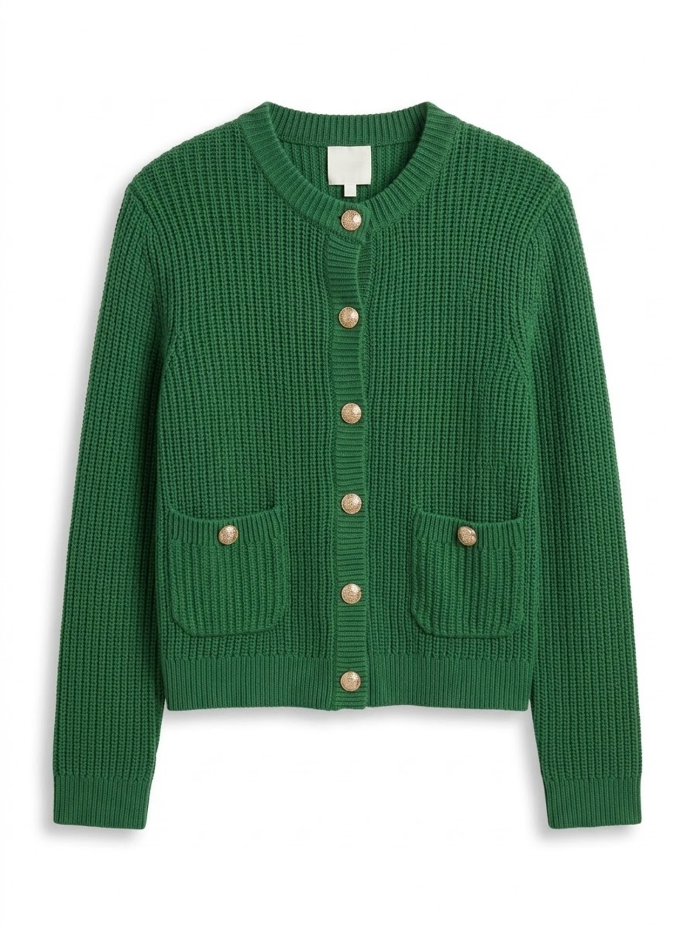 H&M Green Rib-Knit Cardigan Sweater Size Small Gold Buttons Blazer Style